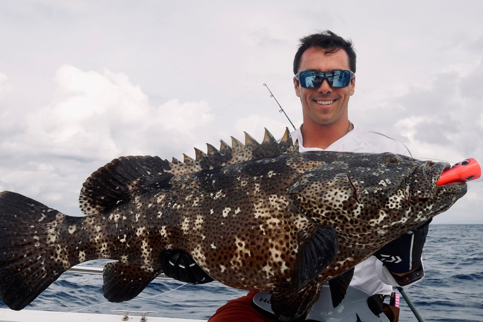 Giant grouper caught on popping Volcano Island Andaman Sea inshore fishing 2025