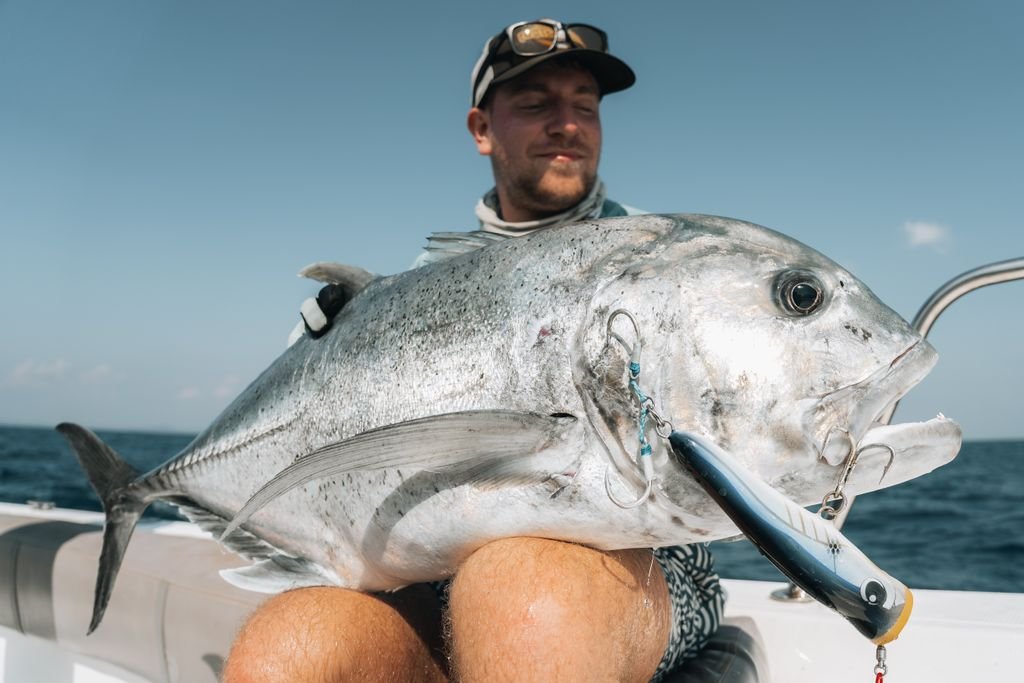 GT Giant Trevally surface strike Andaman Sea Volcano Island French Fisherman Sparidae 2026